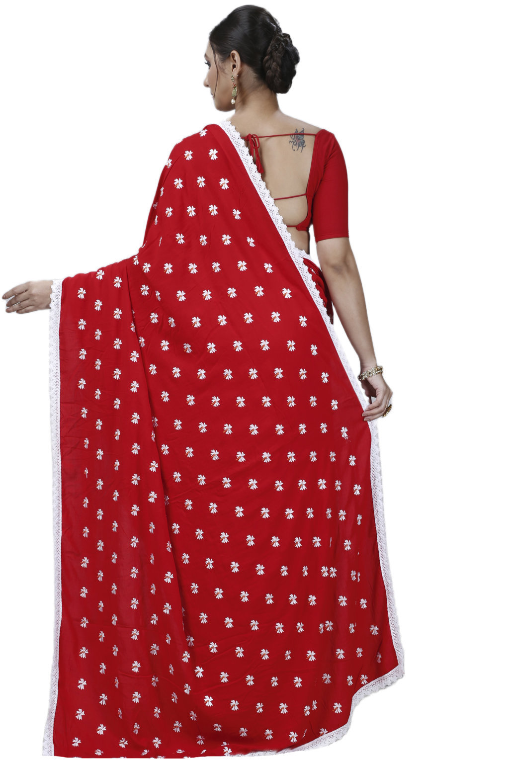 Red White Pure Cotton LalPori Hand Loom Saree (14)